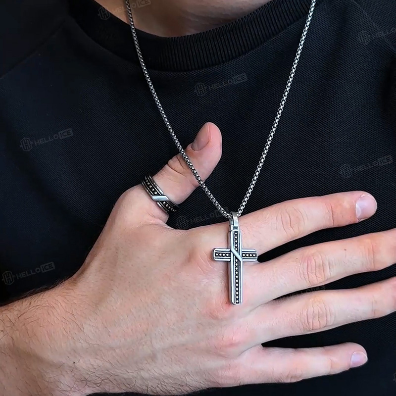 Stainless Steel Polka Dots Cross Pendant Silver With Street Luxury Shine - Image 5