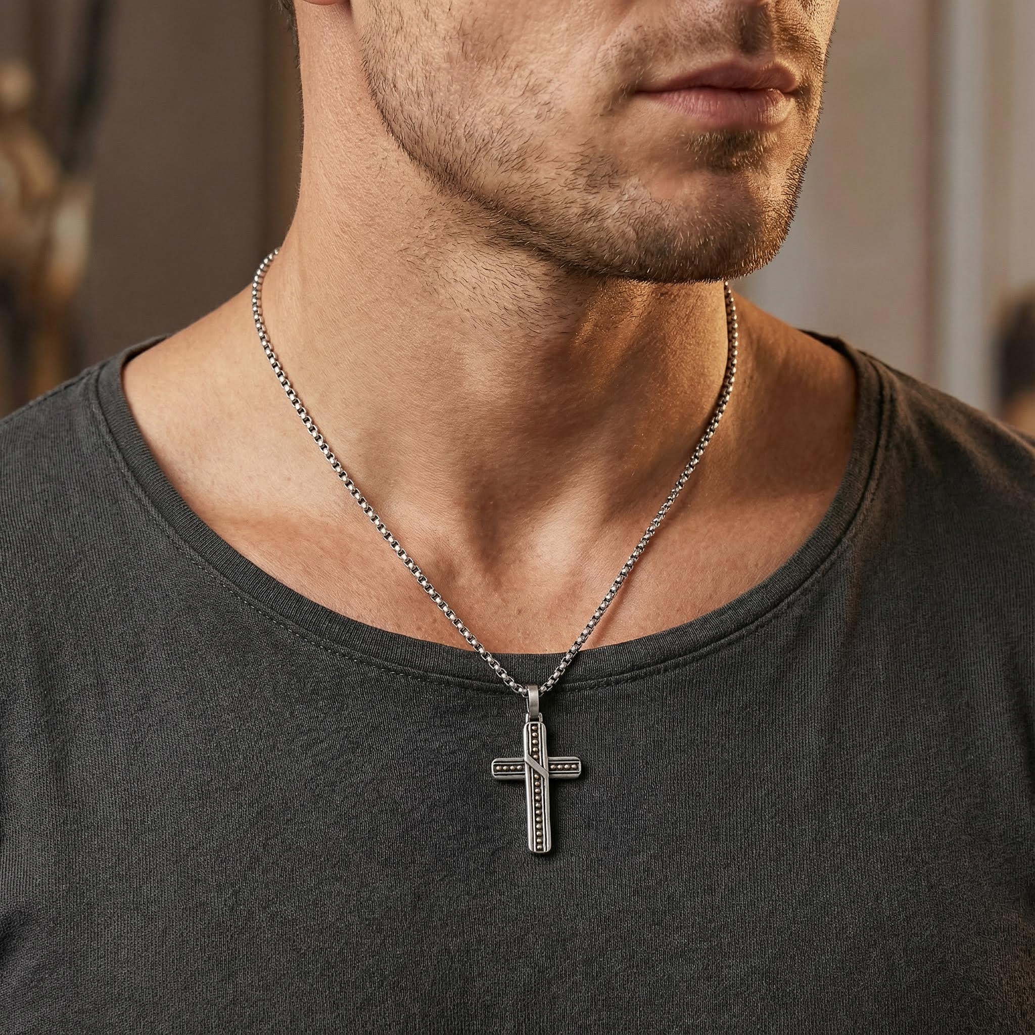 Stainless Steel Polka Dots Cross Pendant Silver With Street Luxury Shine - Image 6