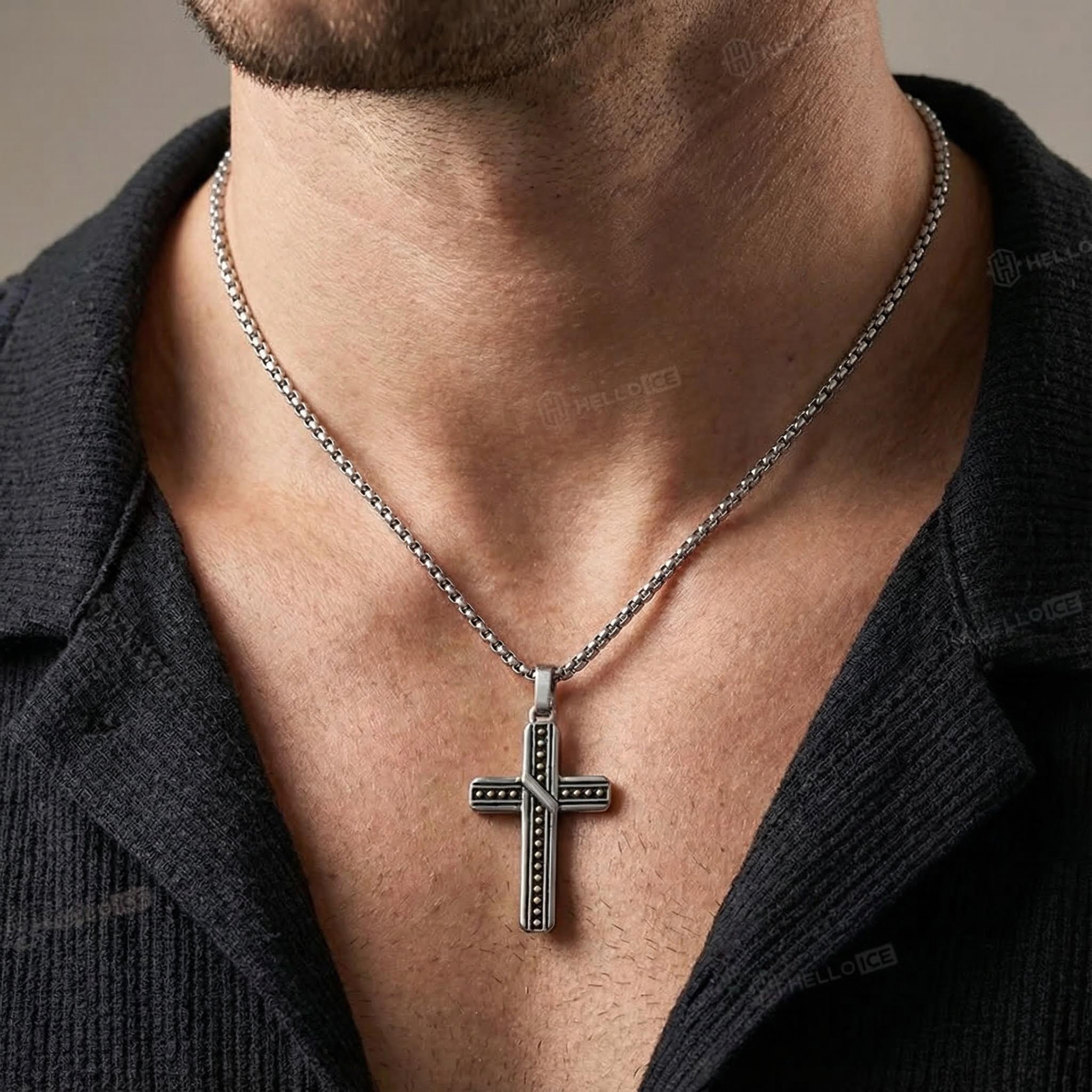 Stainless Steel Polka Dots Cross Pendant Silver With Street Luxury Shine - Image 7