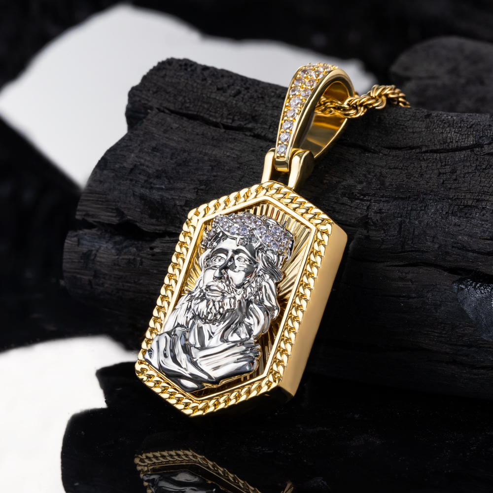 Iced Out Jesus Head Dog Tag Pendant Gold With Street Luxury Shine - Image 4