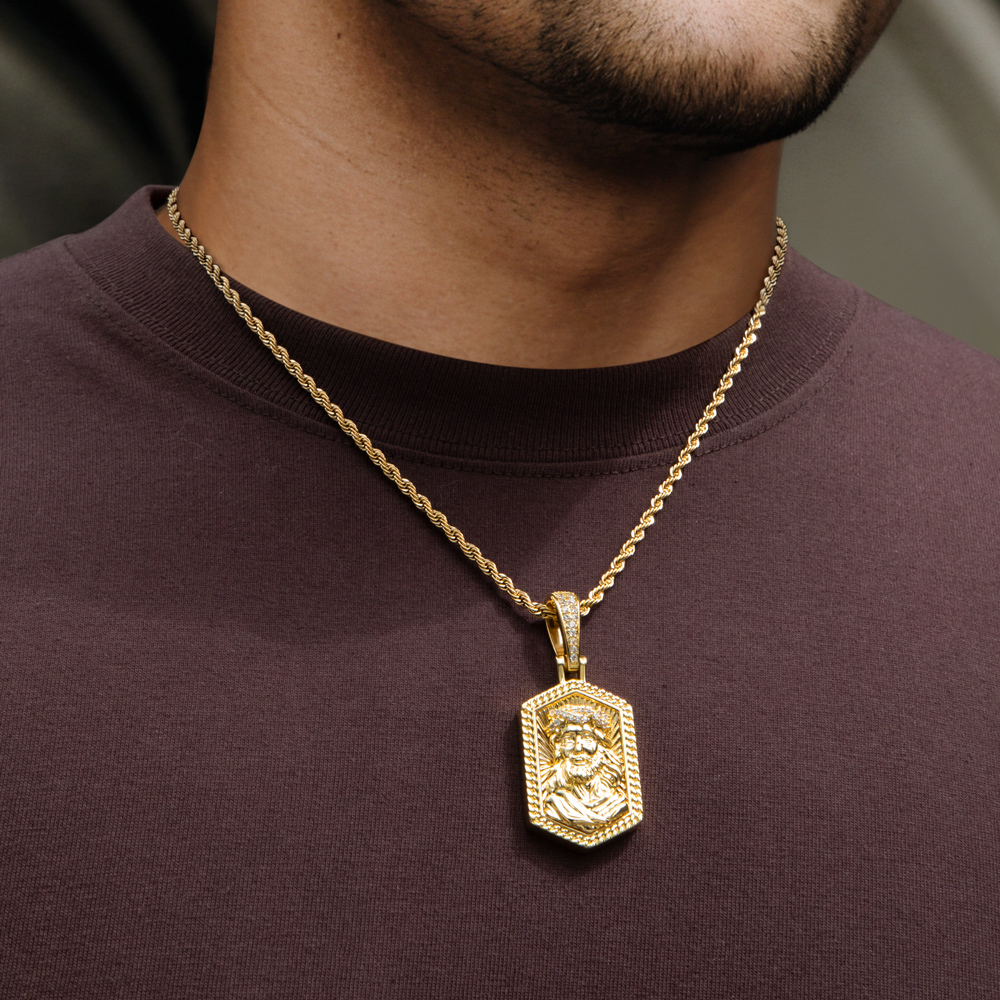 Iced Out Jesus Head Dog Tag Pendant Gold With Street Luxury Shine - Image 7