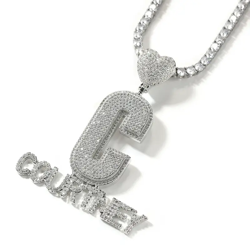 Custom Initial Letter And Name With Heart Pendant With Street Luxury Shine - Image 3