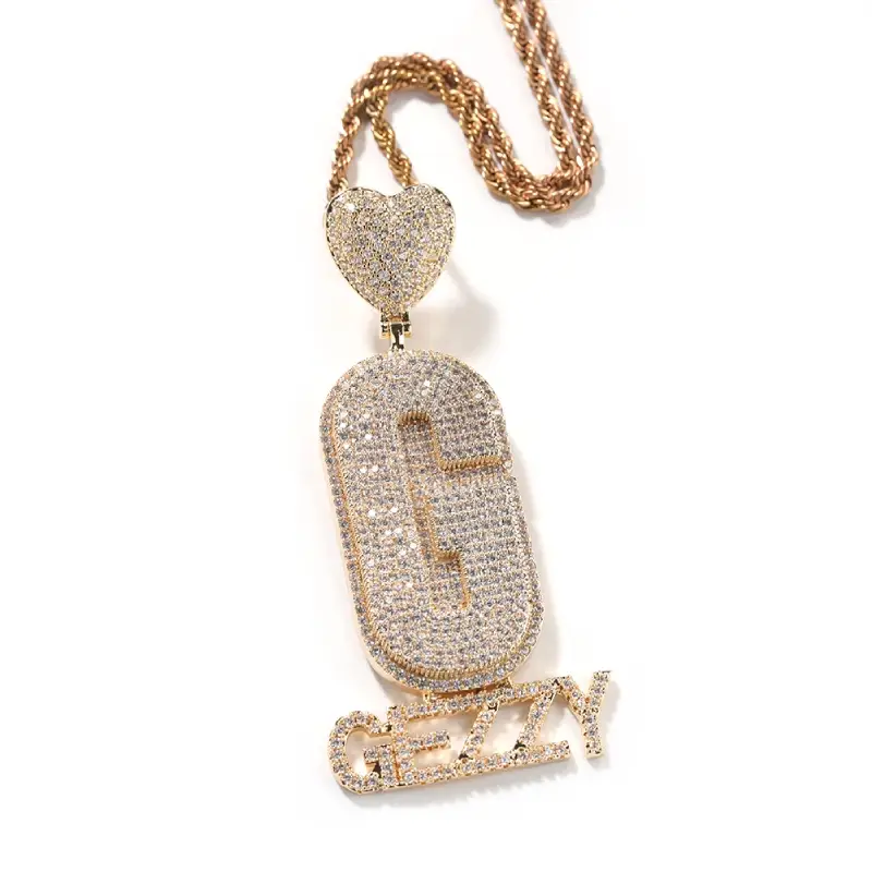 Custom Initial Letter And Name With Heart Pendant With Street Luxury Shine - Image 4