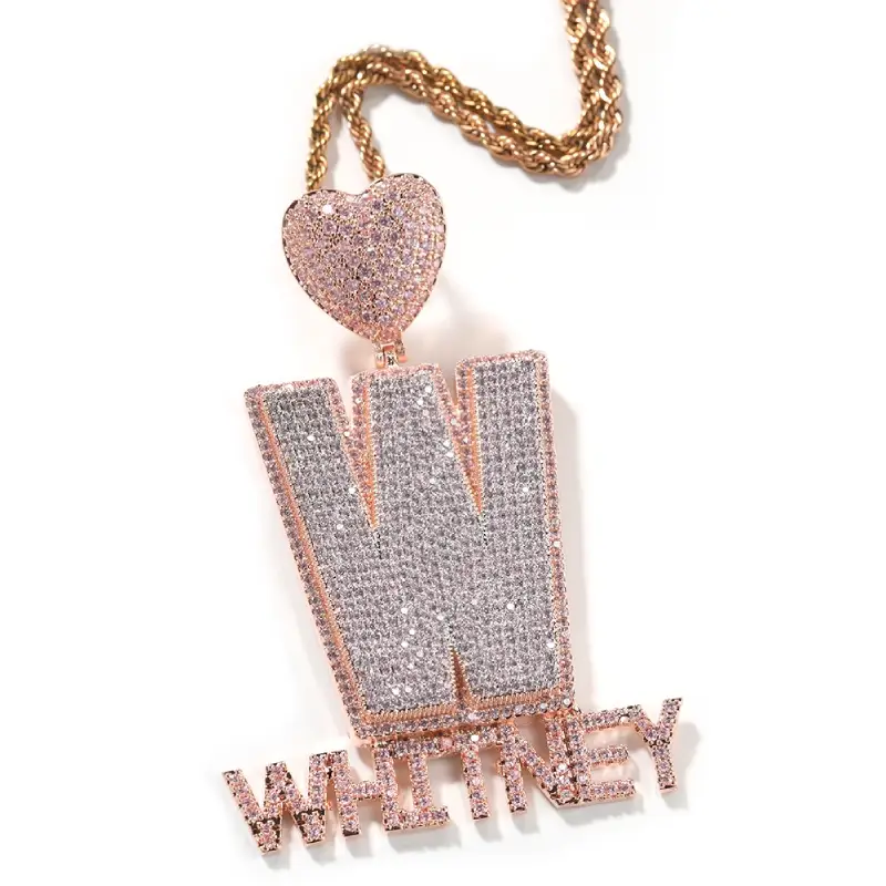 Custom Initial Letter And Name With Heart Pendant With Street Luxury Shine - Image 5