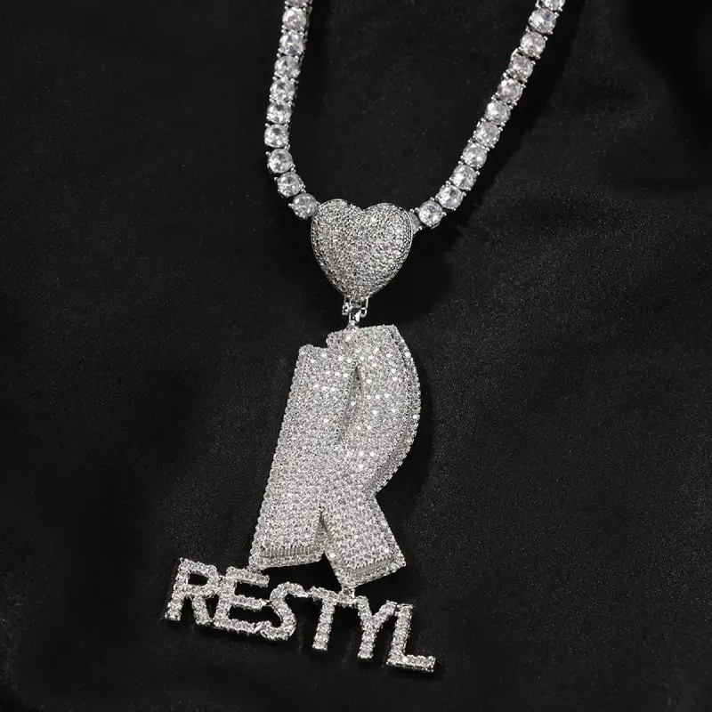 Custom Initial Letter And Name With Heart Pendant With Street Luxury Shine