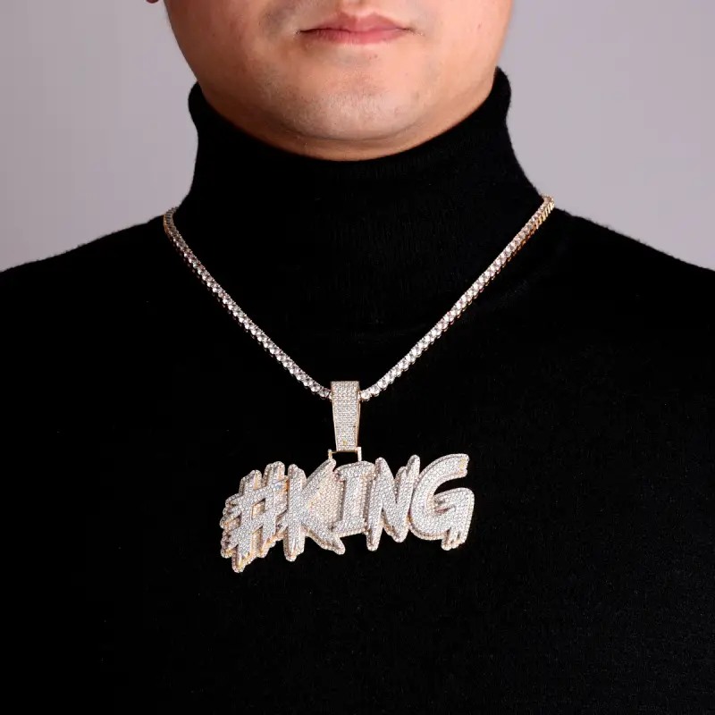 Custom Brush Script Cursive Letter Name Pendant With Street Luxury Shine - Image 7