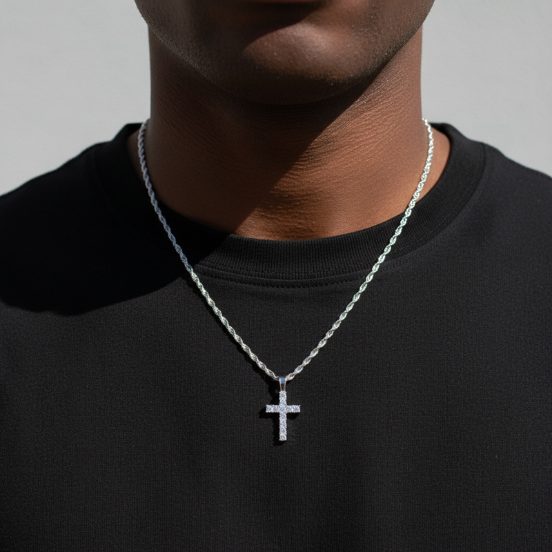 Round Cut Diamonds Cross Pendant In White Gold With Street Luxury Shine - Image 4