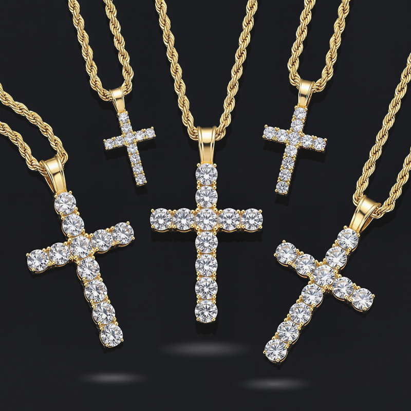 Round Cut Diamonds Cross Pendant In White Gold With Street Luxury Shine - Image 5