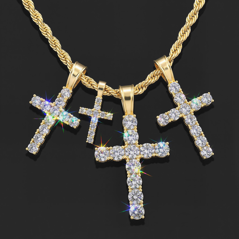 Round Cut Diamonds Cross Pendant In White Gold With Street Luxury Shine - Image 6