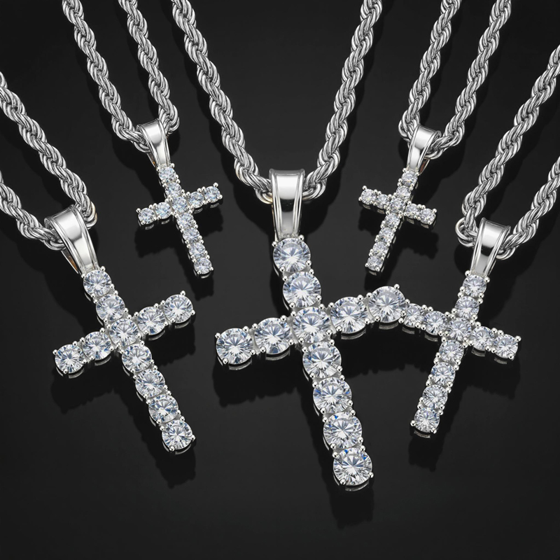 Round Cut Diamonds Cross Pendant In White Gold With Street Luxury Shine - Image 7