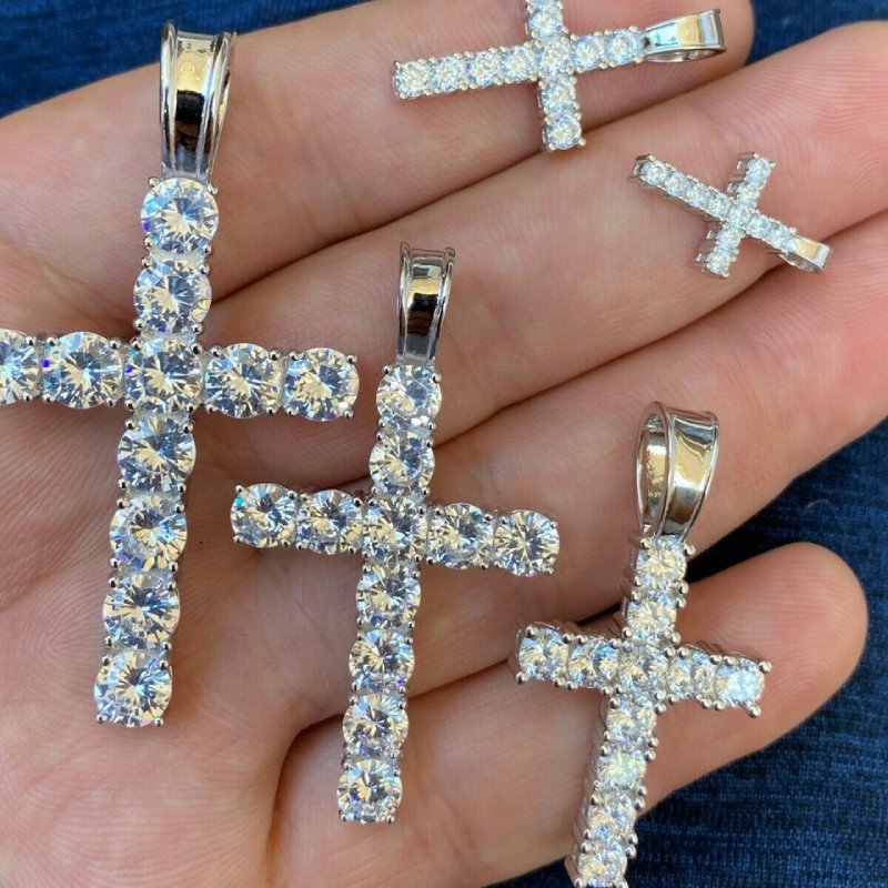 Round Cut Diamonds Cross Pendant In White Gold With Street Luxury Shine - Image 8