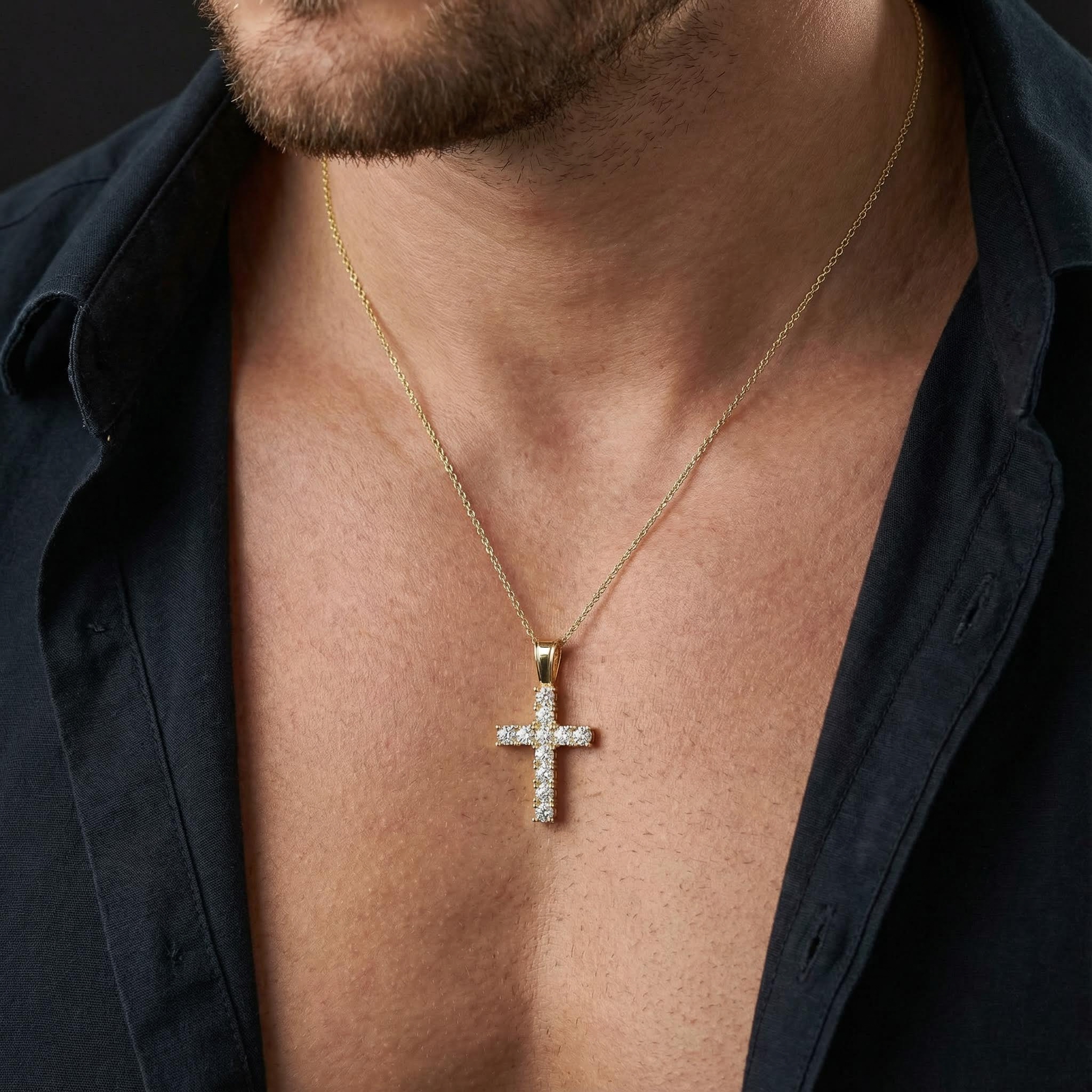 Round Cut Diamonds Cross Pendant In Gold With Street Luxury Shine - Image 6