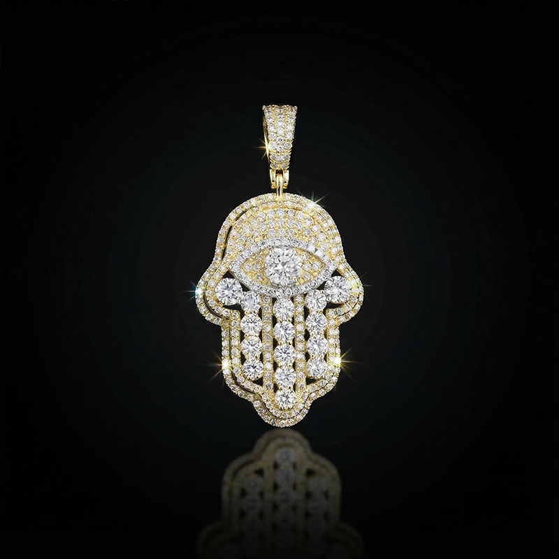 Iced Out Hand Of Fatima Evil Eye Pendant Gold With Street Luxury Shine - Image 4