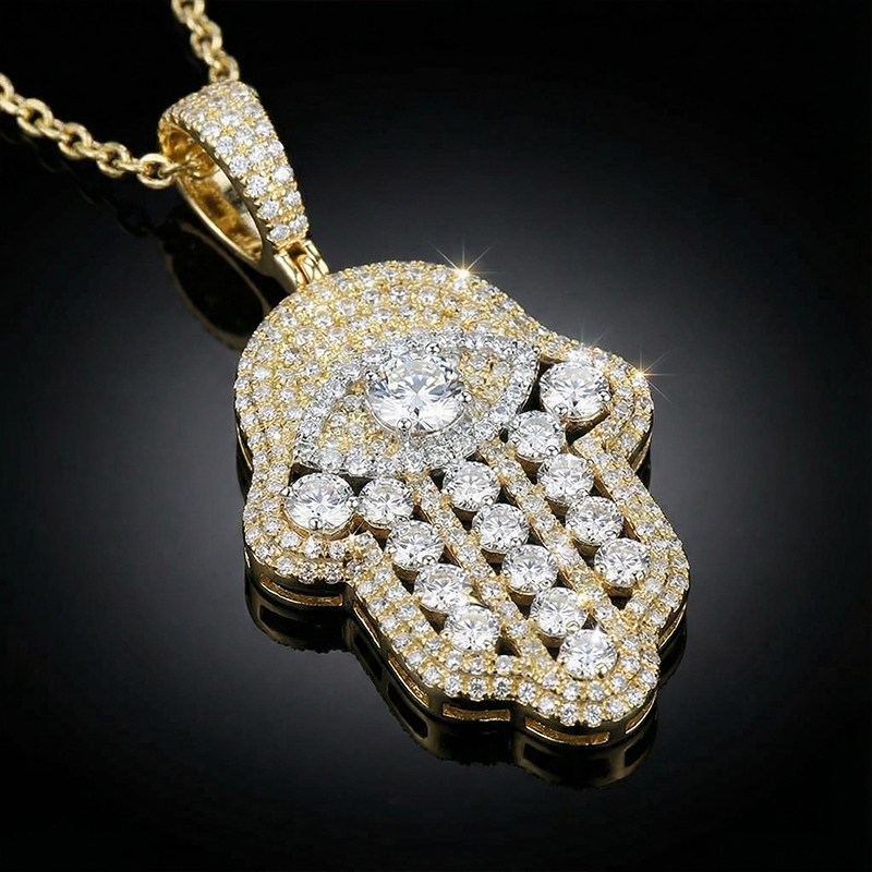 Iced Out Hand Of Fatima Evil Eye Pendant Gold With Street Luxury Shine - Image 5