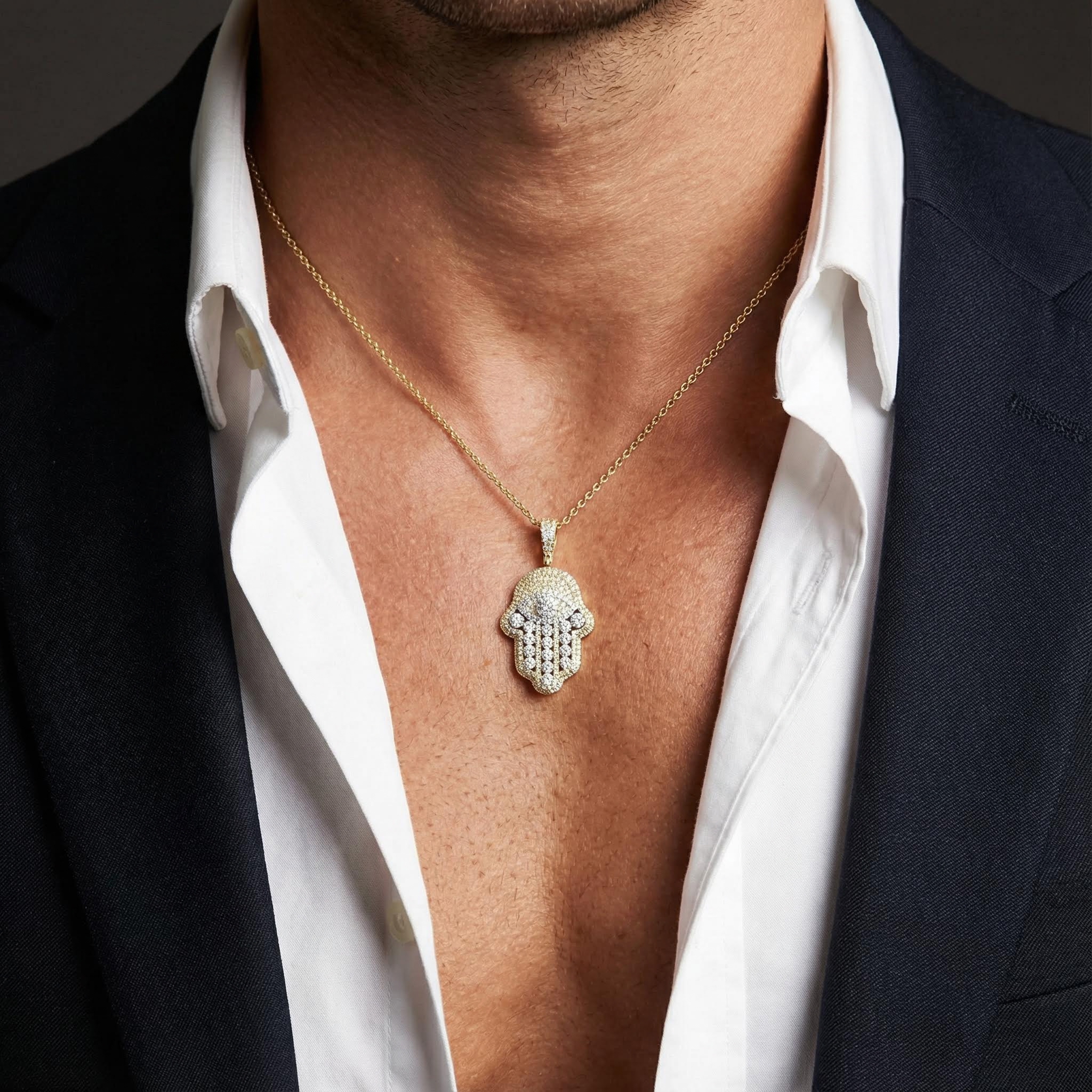 Iced Out Hand Of Fatima Evil Eye Pendant Gold With Street Luxury Shine - Image 6