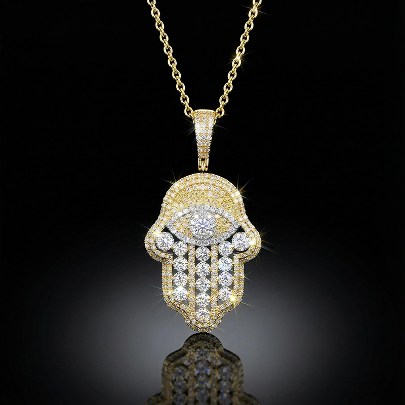 Iced Out Hand Of Fatima Evil Eye Pendant Gold With Street Luxury Shine