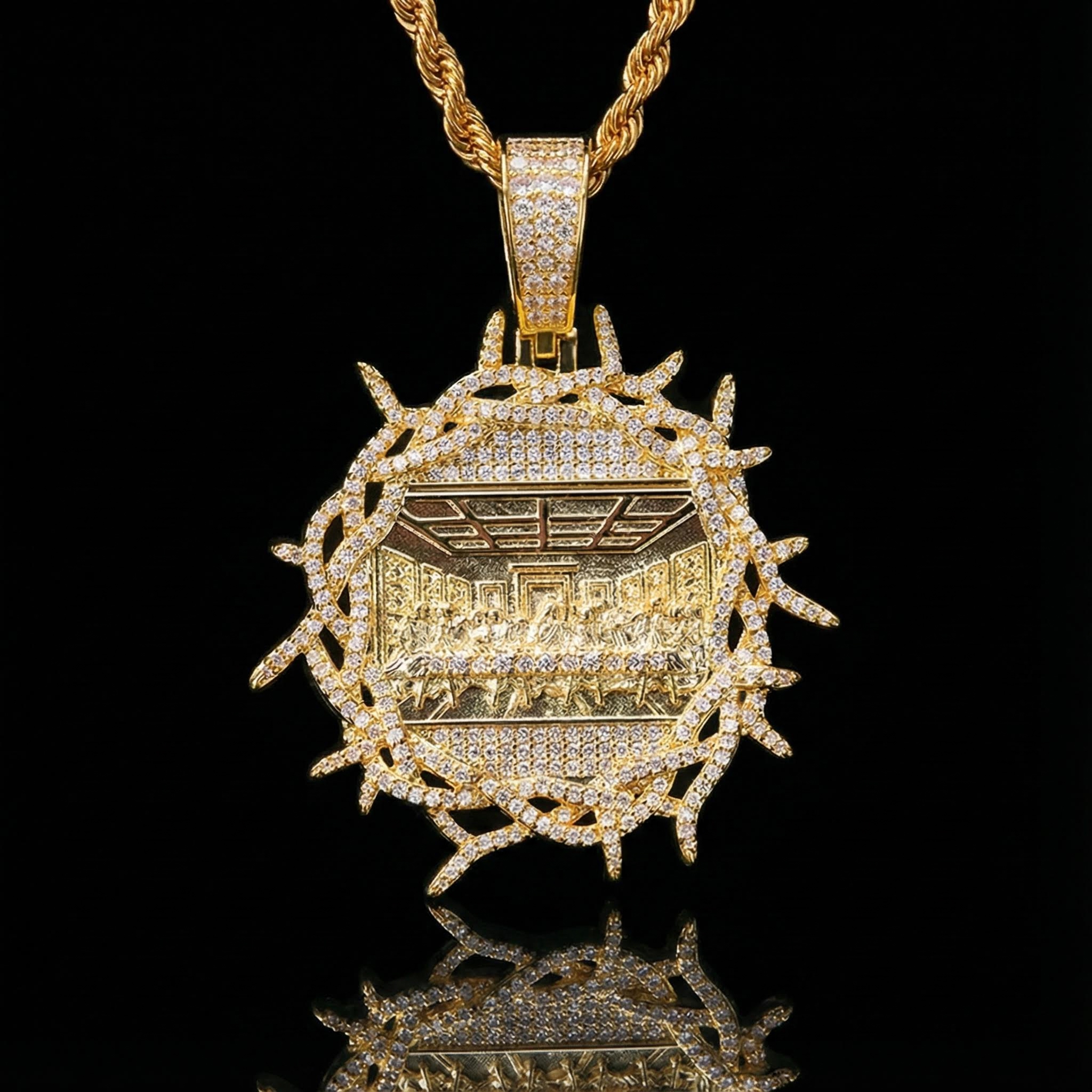 Iced Out Crown Of Thorns Last Supper Pendant Moissanite