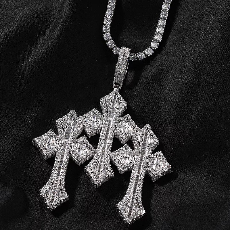 Iced Out Triple Cross Pendant Gold With Street Luxury Shine - Image 3