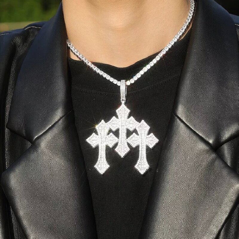 Iced Out Triple Cross Pendant Gold With Street Luxury Shine - Image 4