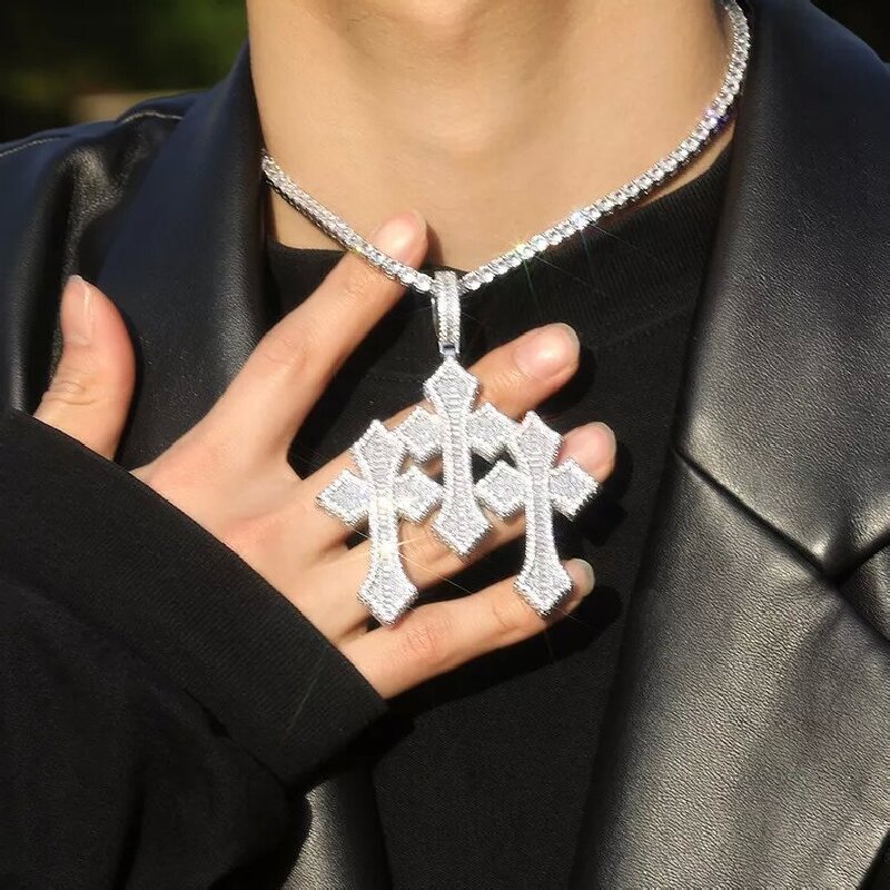 Iced Out Triple Cross Pendant Gold With Street Luxury Shine - Image 5