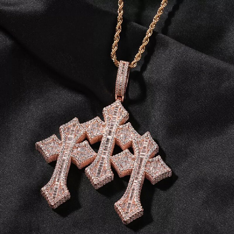Iced Out Triple Cross Pendant Gold With Street Luxury Shine - Image 6