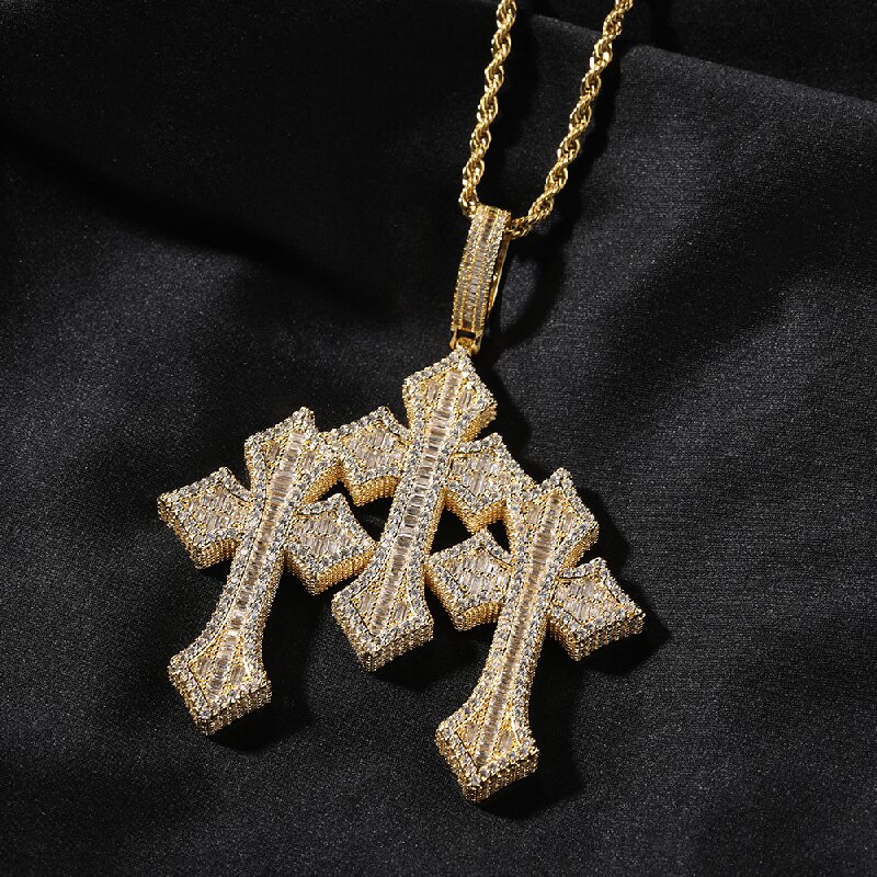 Iced Out Triple Cross Pendant Gold With Street Luxury Shine - Image 7