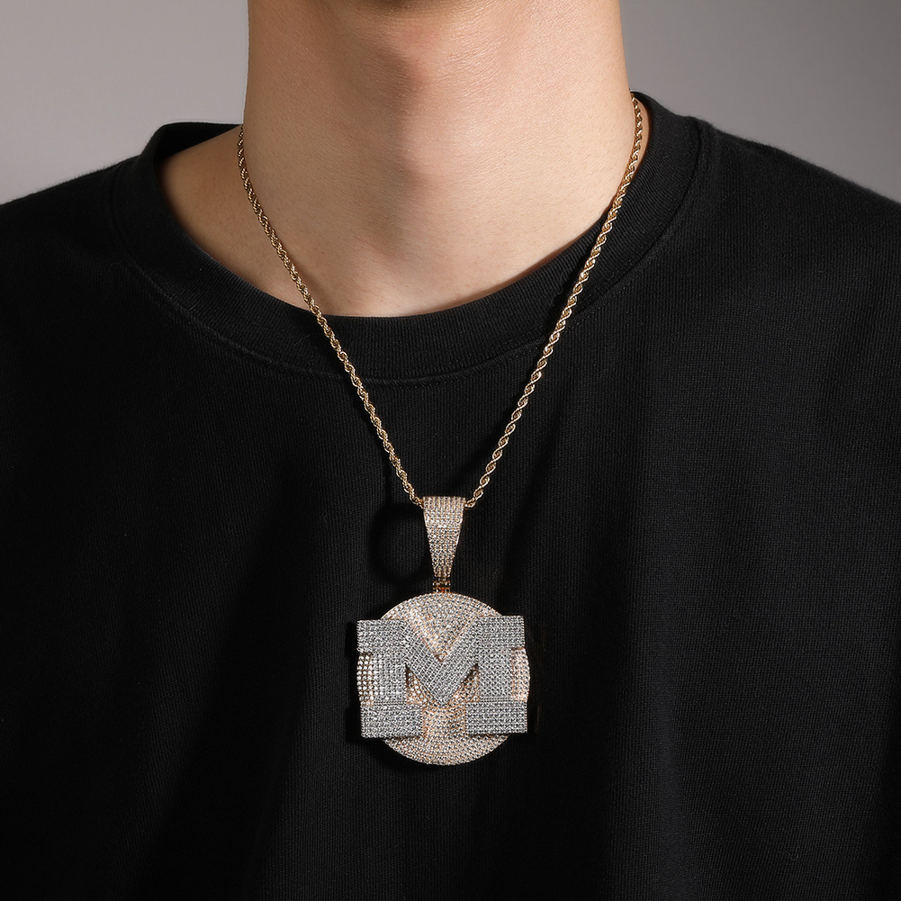 Iced Out A-z Letters Round Pendant Gold With Street Luxury Shine - Image 5