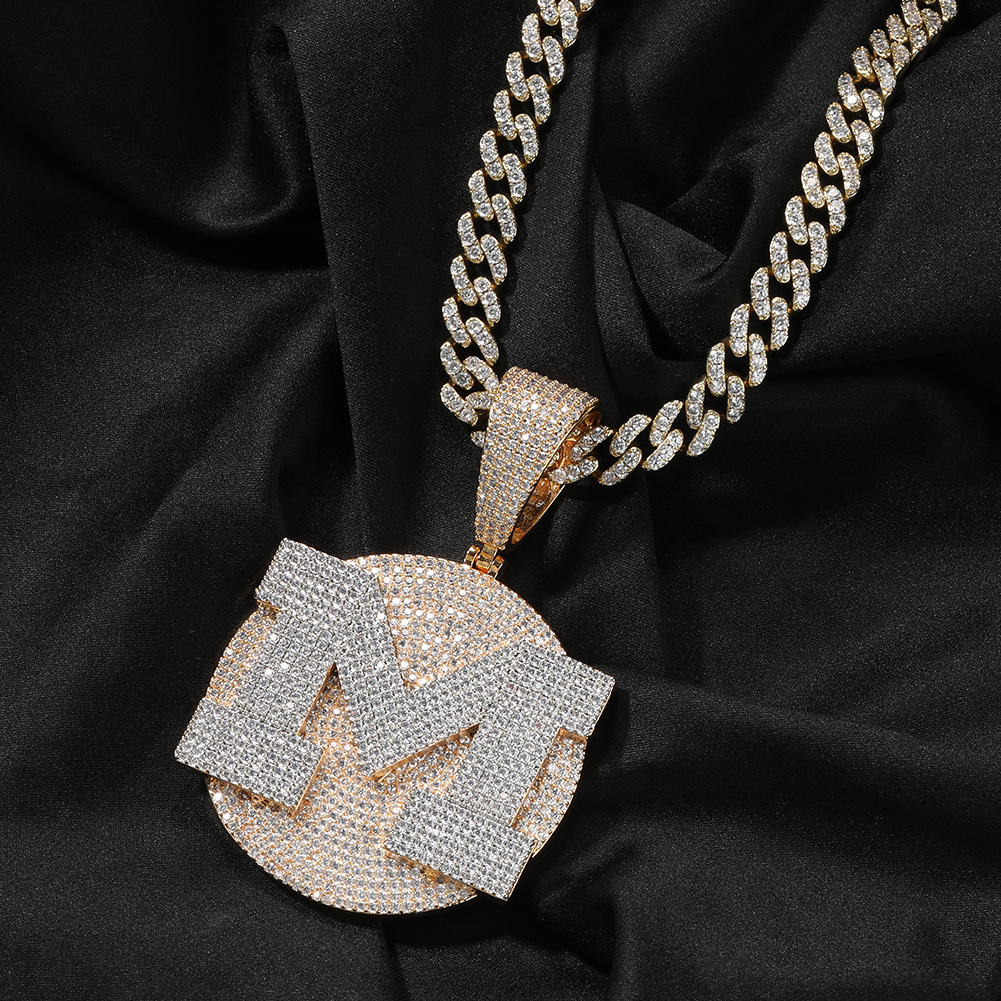 Iced Out A-z Letters Round Pendant Gold With Street Luxury Shine