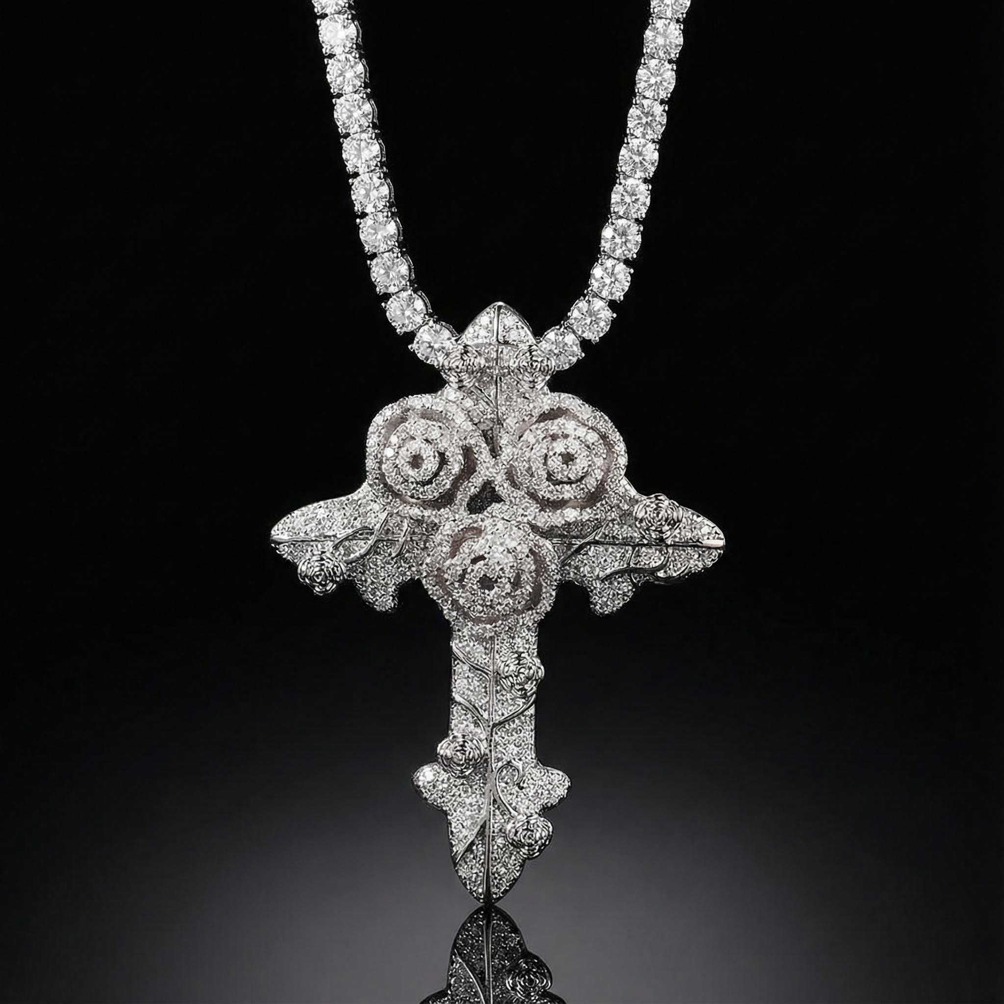 Iced Out Rose Cross Pendant Gold With Street Luxury Shine - Image 3