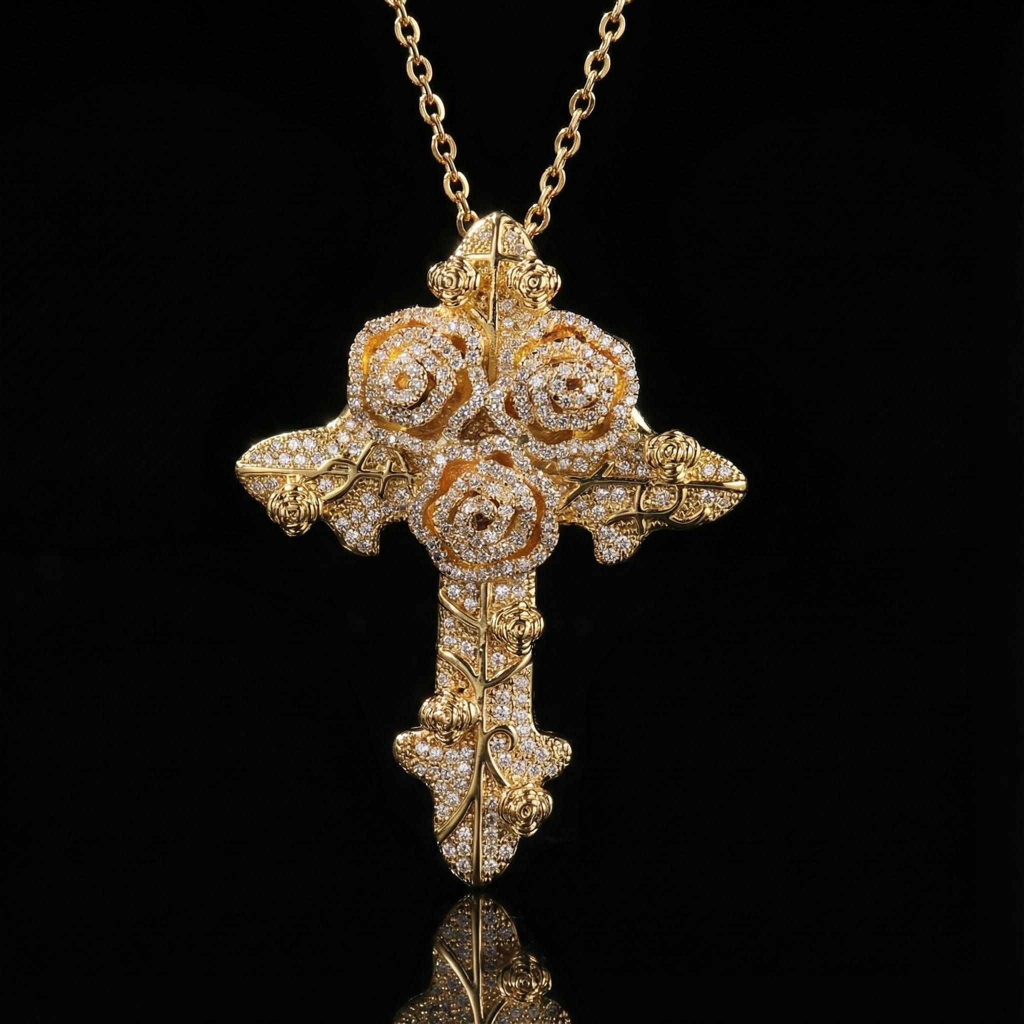 Iced Out Rose Cross Pendant Gold With Street Luxury Shine - Image 4