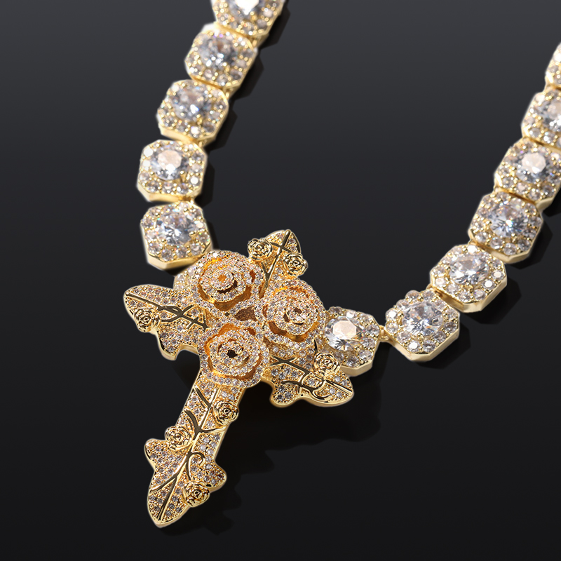 Iced Out Rose Cross Pendant Gold With Street Luxury Shine - Image 5