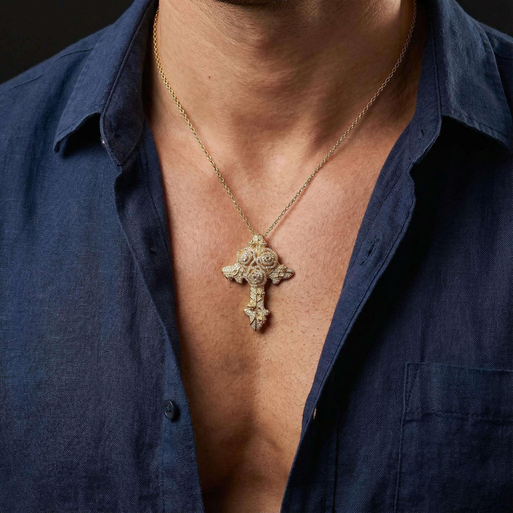 Iced Out Rose Cross Pendant Gold With Street Luxury Shine - Image 6