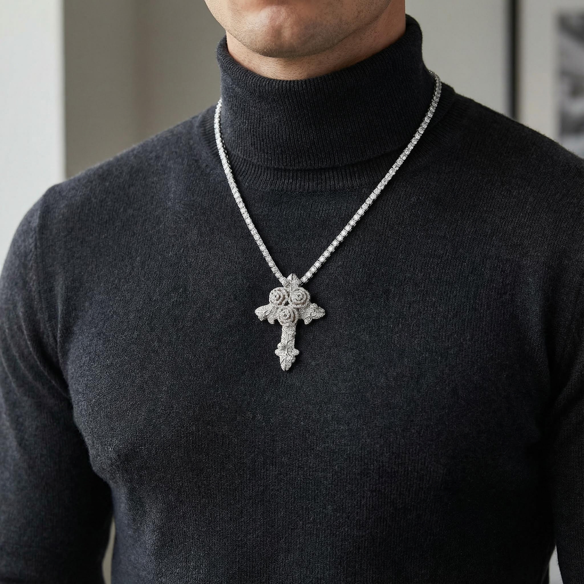 Iced Out Rose Cross Pendant Gold With Street Luxury Shine - Image 7