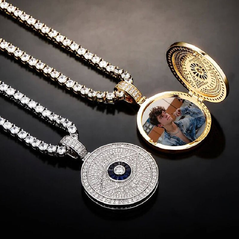 Custom Iced Out Devil Eye Photo Pendant Gold With Street Luxury Shine