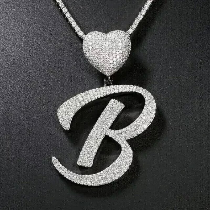 Iced Out Heart Buckle A-z Letter Pendant Gold With Street Luxury Shine - Image 3