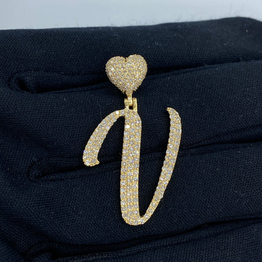 Iced Out Heart Buckle A-z Letter Pendant Gold With Street Luxury Shine - Image 6