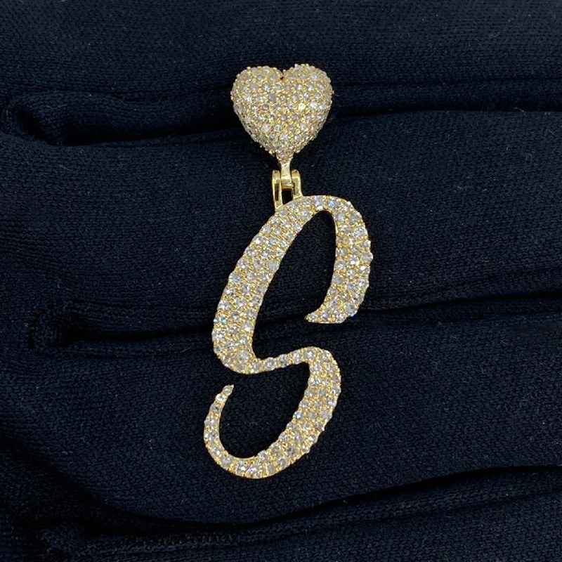 Iced Out Heart Buckle A-z Letter Pendant Gold With Street Luxury Shine