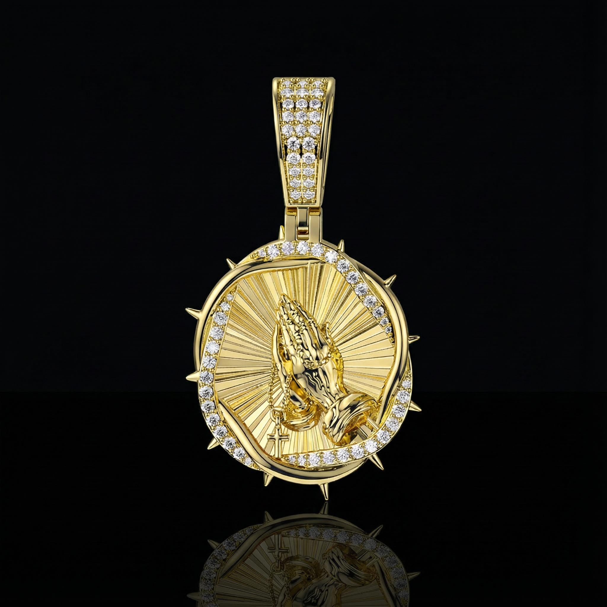 Iced Out Thorns Praying Hands Pendant Gold With Street Luxury Shine - Image 3