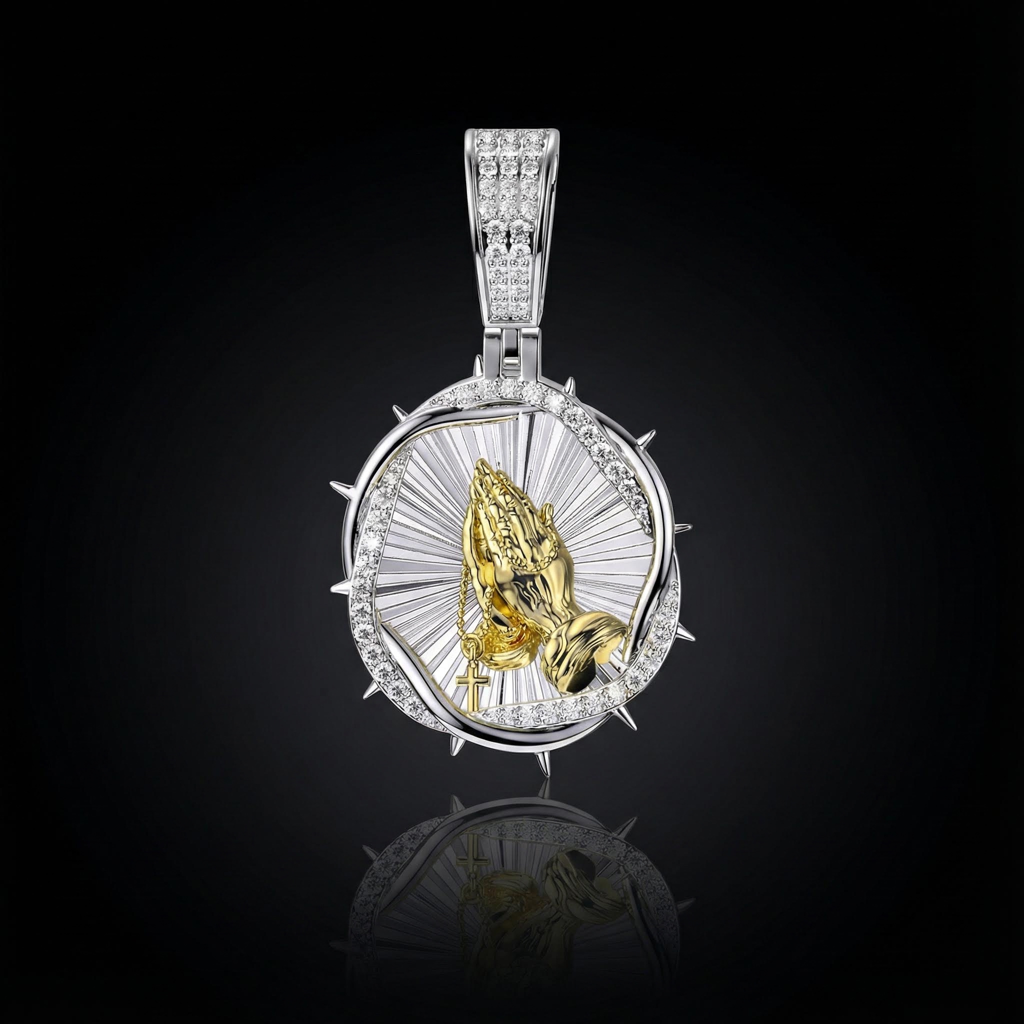 Iced Out Thorns Praying Hands Pendant Gold With Street Luxury Shine - Image 4