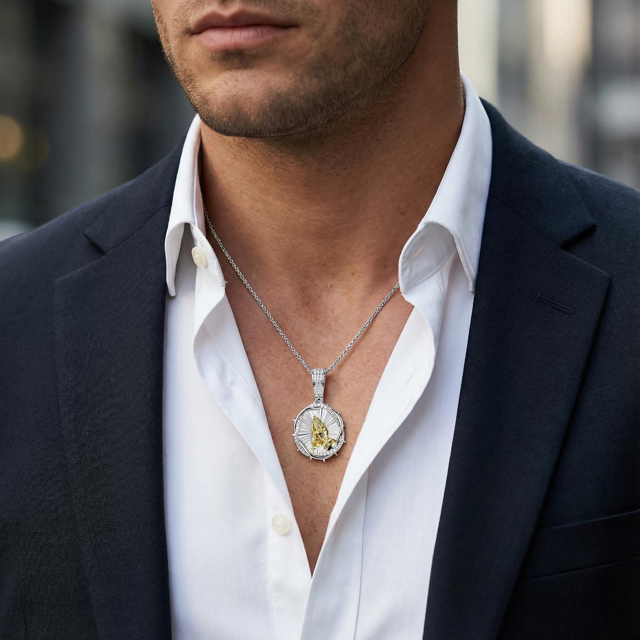 Iced Out Thorns Praying Hands Pendant Gold With Street Luxury Shine - Image 6