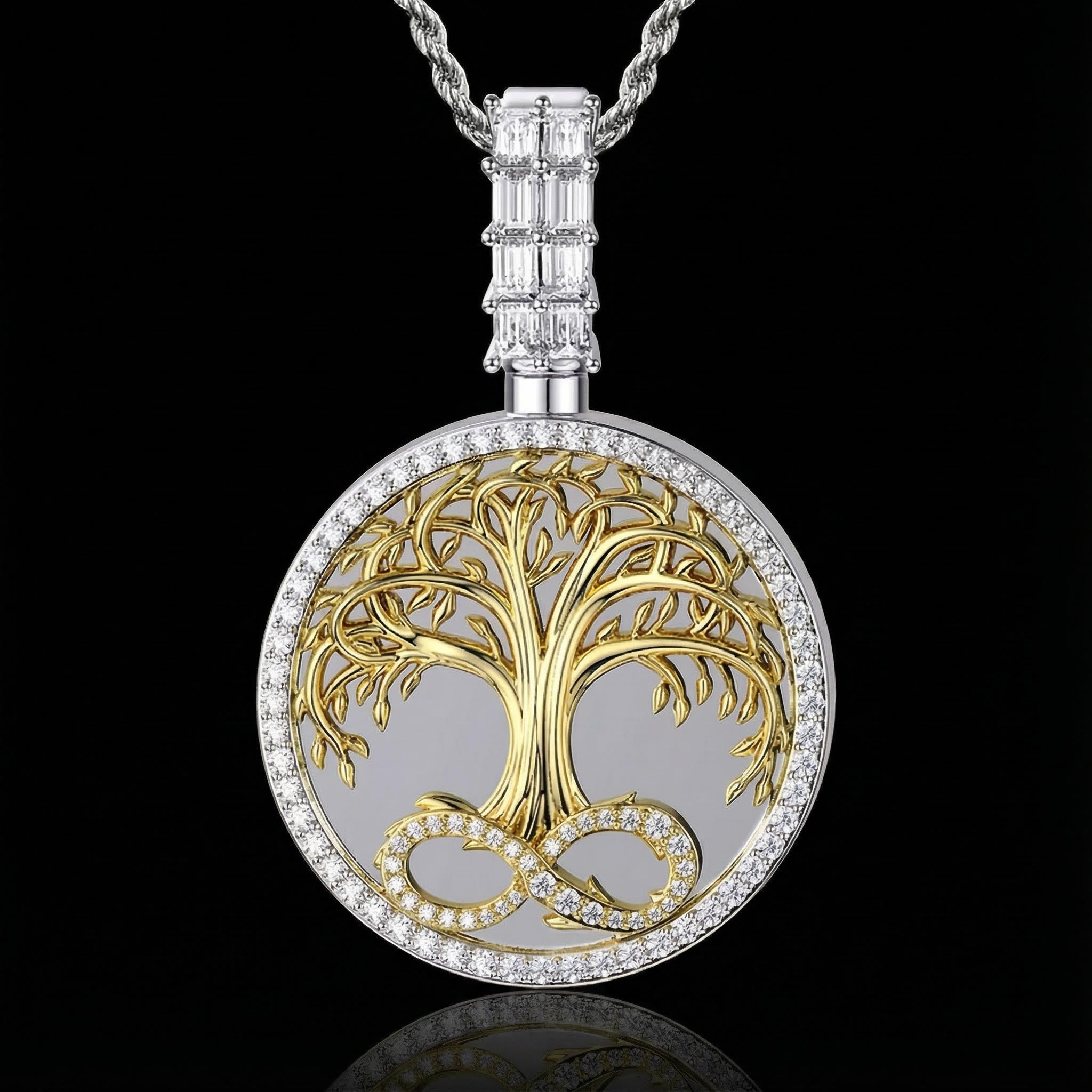 Iced Out Tree Of Life Urn Pendant Gold With Street Luxury Shine - Image 4
