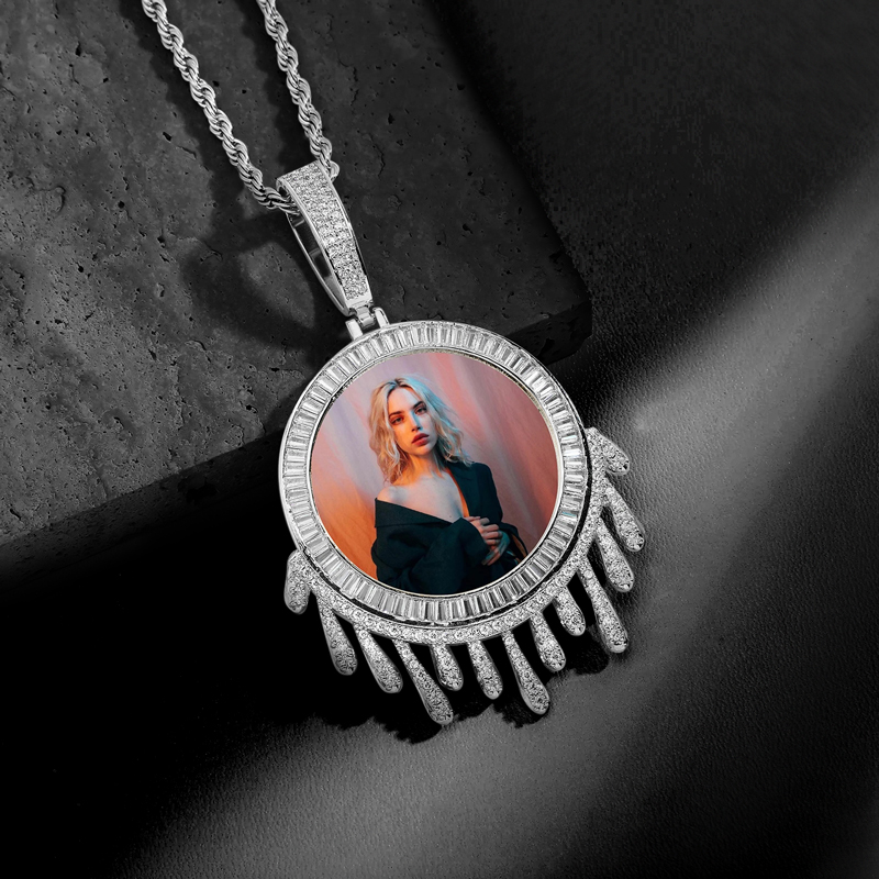 Iced Out Custom Water Drops Photo Pendant In Silver Gold - Image 3