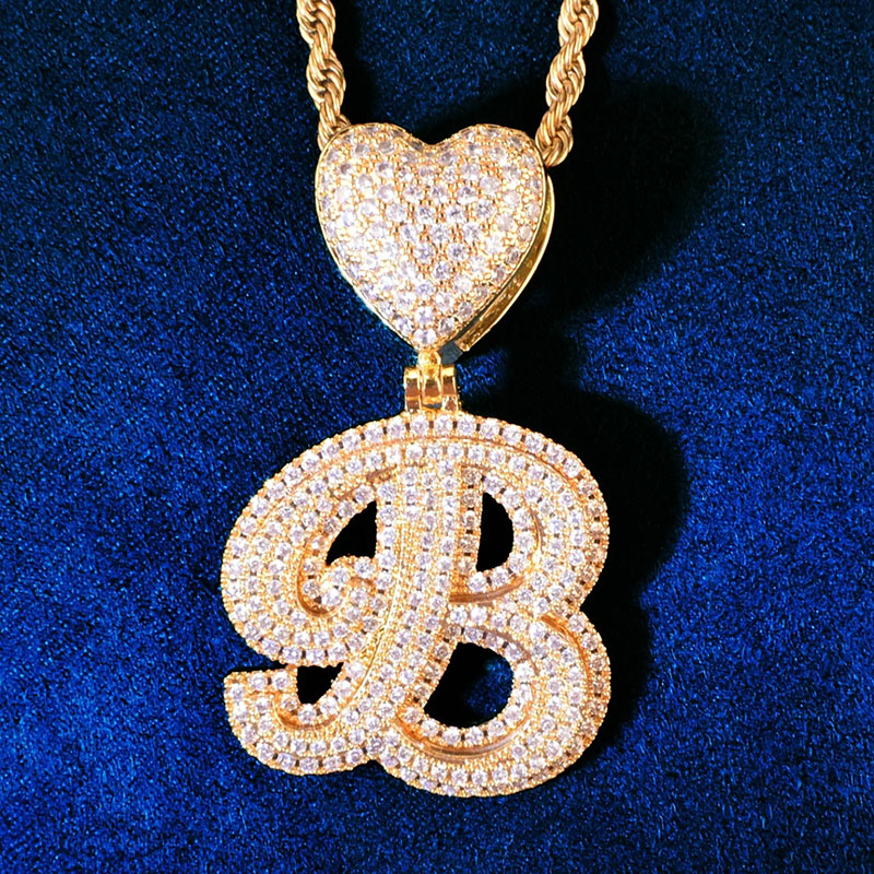 Heart Buckle A-z Cursive Capital Letter Pendant With Street Luxury Shine - Image 3