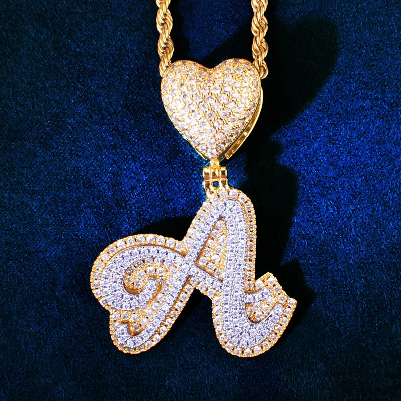 Heart Buckle A-z Cursive Capital Letter Pendant With Street Luxury Shine - Image 4