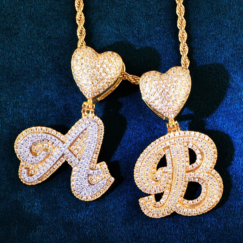 Heart Buckle A-z Cursive Capital Letter Pendant With Street Luxury Shine