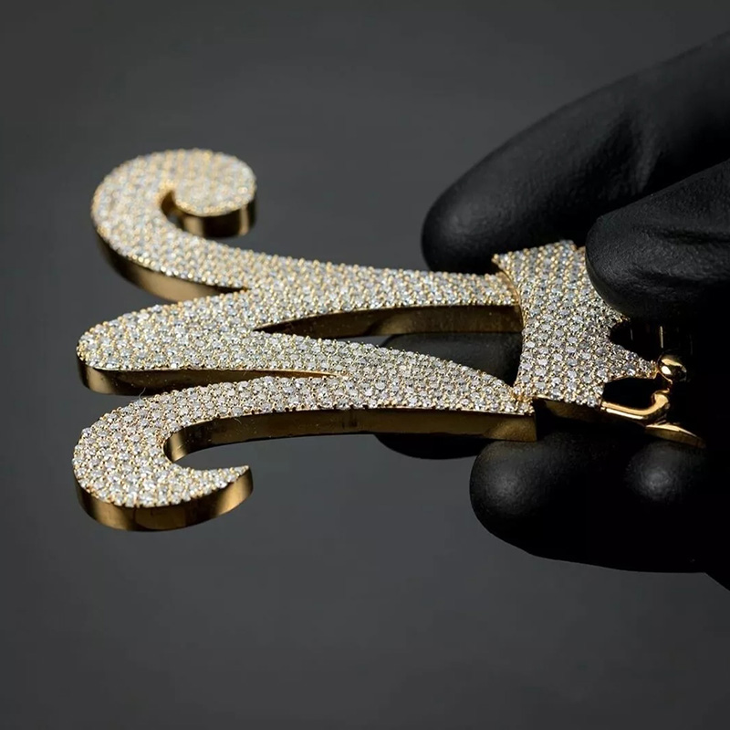 Iced Out Crown A-z Capital Letter Pendant In Gold With Street Luxury Shine - Image 4