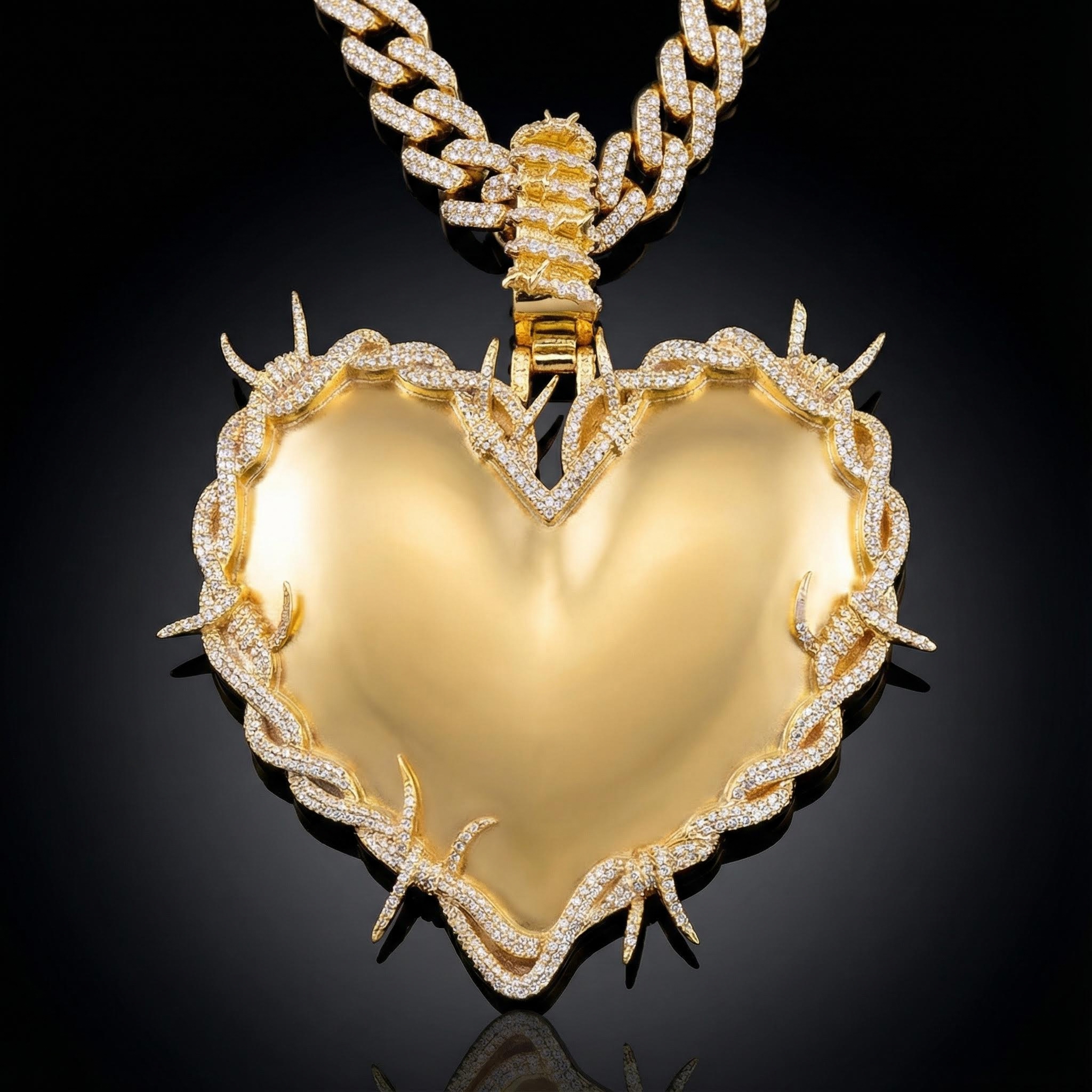 Iced Out Thorns Heart Pendant Gold With Street Luxury Shine - Image 3