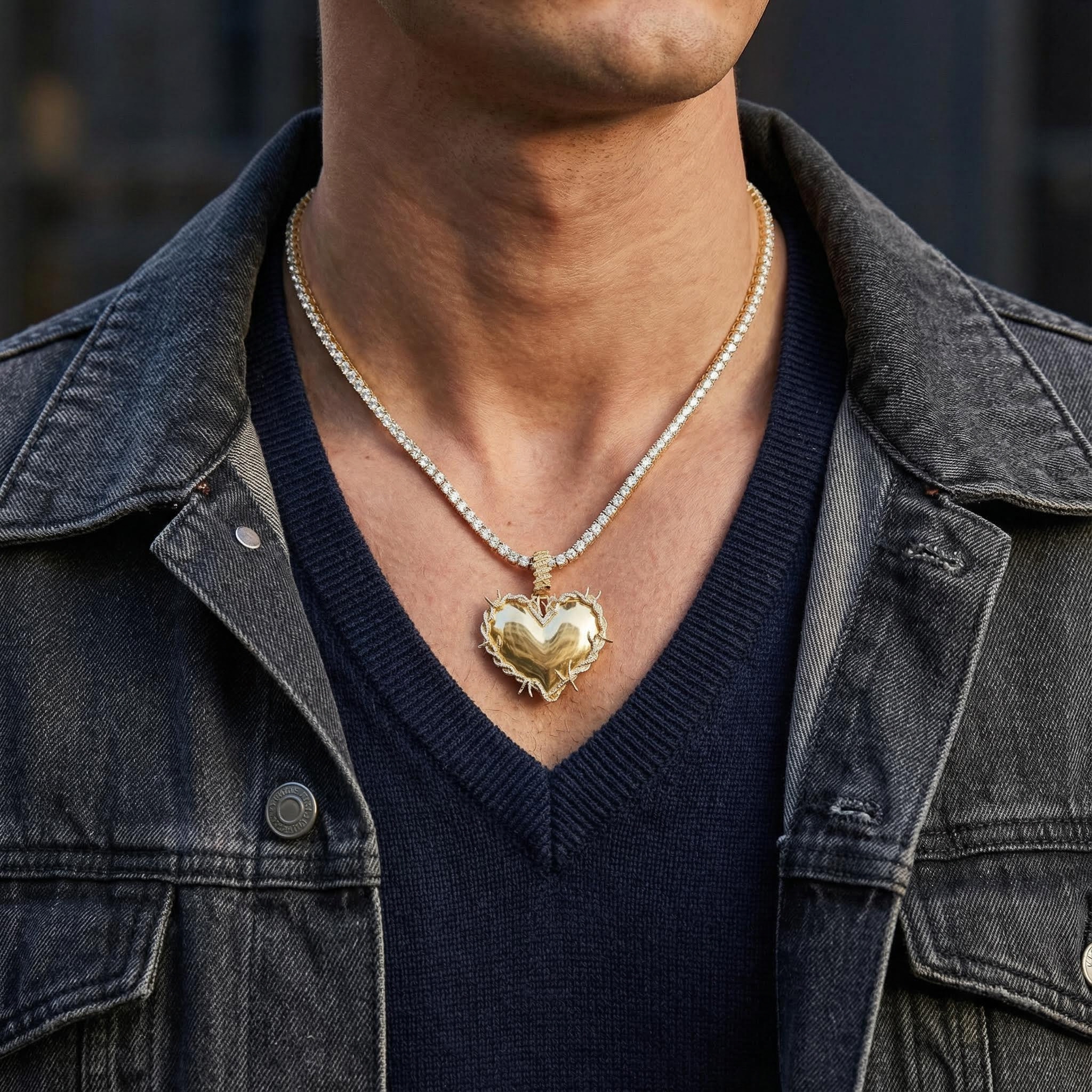 Iced Out Thorns Heart Pendant Gold With Street Luxury Shine - Image 4