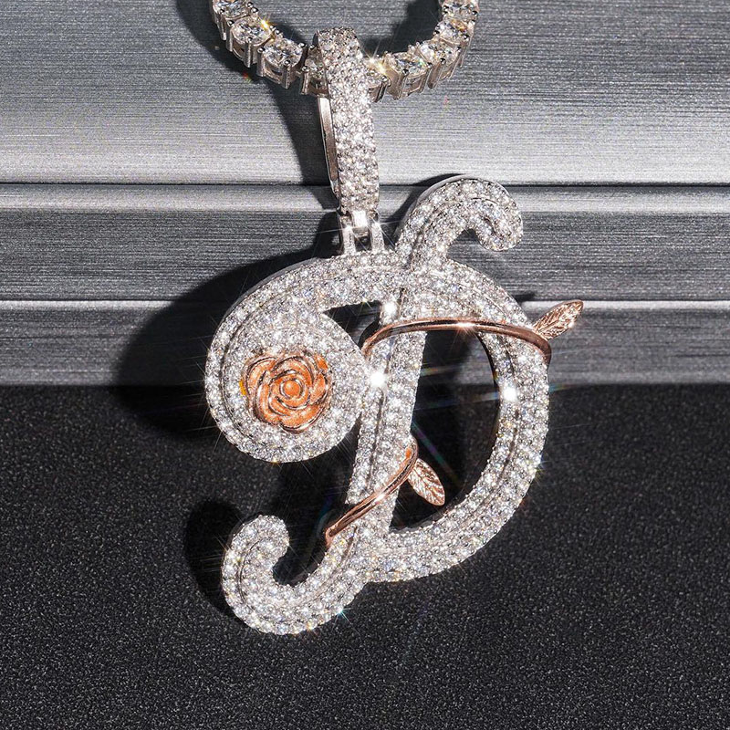 Iced Out Rose Branches Initial Letter Pendant Gold With Street Luxury Shine - Image 3