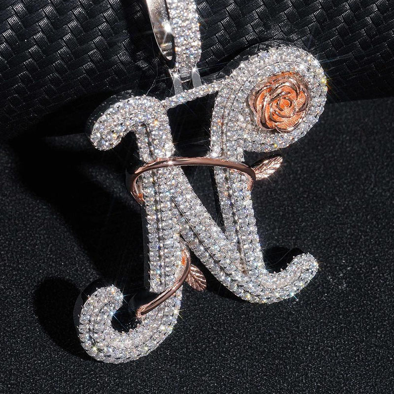 Iced Out Rose Branches Initial Letter Pendant Gold With Street Luxury Shine - Image 4